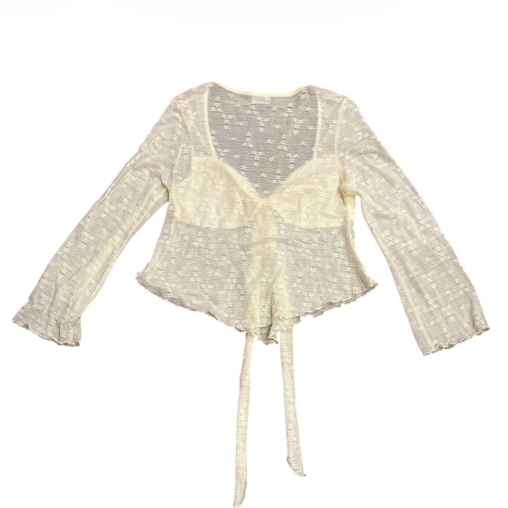 Cider Sheer Lace Tie-Front XLarge Longsleeve Top Bell Sleeves - Picture 2 of 9